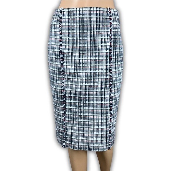 J.CREW Cotton Navy/White Tweed Pencil Skirt Size 0 - Picture 1 of 8